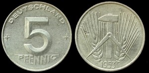 Niemcy-NRD, 5 Fenigów 1953A, KM 6, Stan II