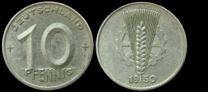 Niemcy-NRD, 10 Fenigów 1950A, KM 3, Stan II-