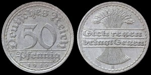 Niemcy, 50 Fenigów 1919A Rep. Weimarska, KM 27, stan I-