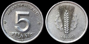 Niemcy-NRD, 5 Fenigów 1949, KM 2, Stan III