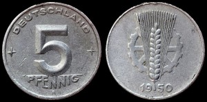 Niemcy-NRD, 5 Fenigów 1950, KM 2, Stan III