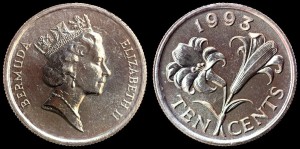 Bermudy, 10 Cents 1993, KM 46, Kwiat Lilii, stan I