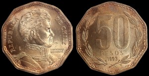 Chile, 50 Pesos, KM 219.2, stan I