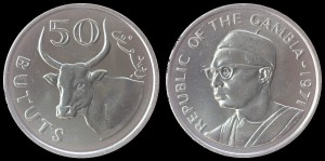 Gambia, 50 Bututs 1971 Głowa byka, KM 12, stan I