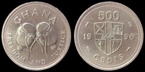 Ghana, 500 Cedis 1996 Bębny, KM 34, stan I