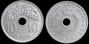 Grecja, 10 Lepta, 1959, KM 78, Stan I
