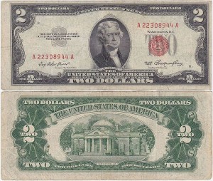 STANY ZJEDNOCZONE 2 DOLLARS 1953, Seria A A, Red Seal, Pick 380