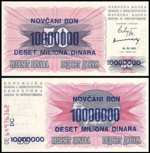 BOŚNIA I HERCEGOWINA, 1000000 DINARA 10.11.1993 Pick 36