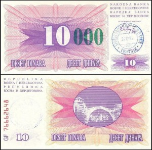 BOŚNIA I HERCEGOWINA, 10000 DINARA 24.12.1993, Travnik, Pick 53c