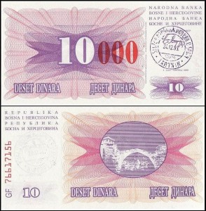BOŚNIA I HERCEGOWINA, 10000 DINARA 24.12.1993, Travnik, Pick 53d