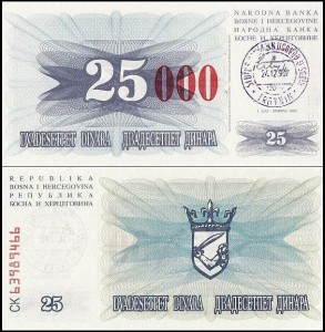 BOŚNIA I HERCEGOWINA, 25000 DINARA 1993 Pick 54d