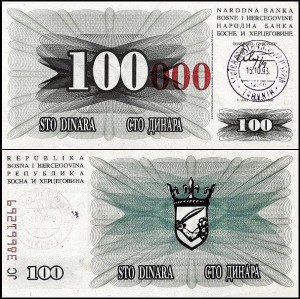 BOŚNIA I HERCEGOWINA, 100000 DINARA 1993, Travnik, Pick 56b