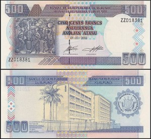 BURUNDI, 500 FRANCS 2003, seria ZZ, Pick 38cR
