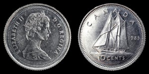 Kanada, 10 Cents 1985, KM 77.2 Stan I-