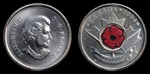 Kanada, 25 Cents 2004 P, czerwony mak - emalia, KM 510, Stan I 
