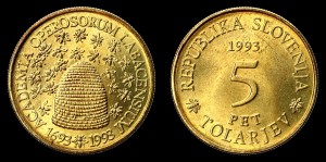 Słowenia, 5 Tolarjev 1993, ul i pszczoły, KM 12 Stan I 