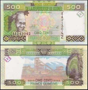 GWINEA, 500 FRANCS 2017, seria AA,  Pick 47b