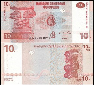 KONGO – REPUBLIKA, 10 FRANCS 2003, G&D, prefix dwuliterowy, Pick 93a
