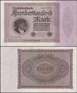 NIEMCY, 100000 MARK 1923, Firmendruck - litera V, 6 cyfr, Pick 83(d)