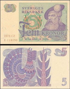 SZWECJA 5 KRONOR 1978, litera CZ po dacie Pick 51d
