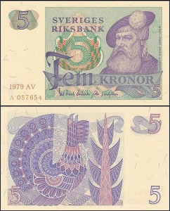 SZWECJA 5 KRONOR 1979, litera AV po dacie Pick 51d