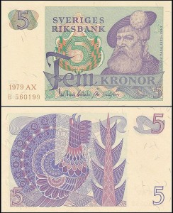 SZWECJA 5 KRONOR 1979, litera AX po dacie Pick 51d