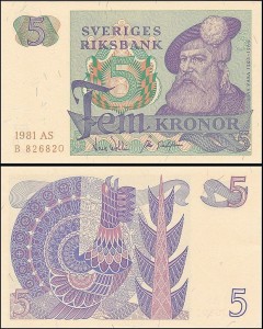 SZWECJA 5 KRONOR 1981, litera AS po dacie Pick 51d
