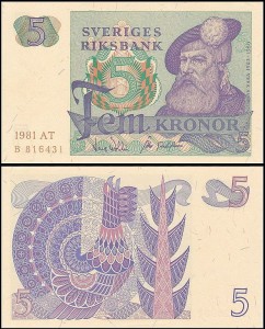 SZWECJA 5 KRONOR 1981, litera AT po dacie Pick 51d