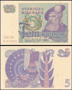 SZWECJA 5 KRONOR 1981, litera BS po dacie Pick 51d