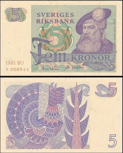 SZWECJA 5 KRONOR 1981, litera BU po dacie Pick 51d