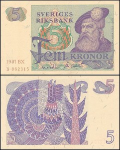 SZWECJA 5 KRONOR 1981, litera BX po dacie Pick 51d