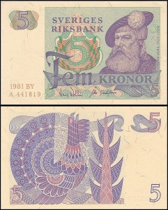 SZWECJA 5 KRONOR 1981, litera BY po dacie Pick 51d