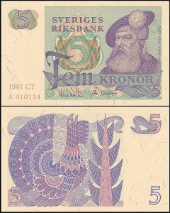 SZWECJA 5 KRONOR 1981, litera CT po dacie Pick 51d