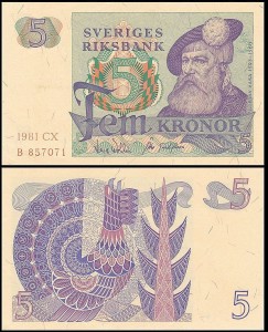 SZWECJA 5 KRONOR 1981, litera CX po dacie Pick 51d