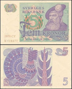 SZWECJA 5 KRONOR 1978, litera CY po dacie Pick 51d