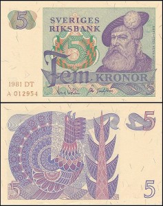 SZWECJA 5 KRONOR 1981, litera DT po dacie Pick 51d