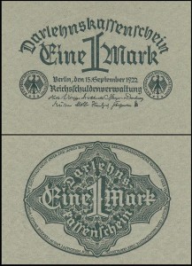 NIEMCY - DARLEHNSKAS SENSCHEIN, 1 MARK 15.9.1922, Pick 61b1