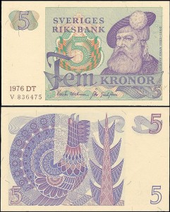 SZWECJA 5 KRONOR 1976, litera DT po dacie Pick 51c