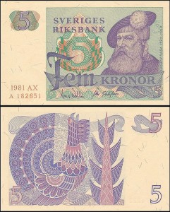 SZWECJA 5 KRONOR 1981, litera AX po dacie Pick 51d