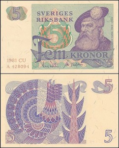 SZWECJA 5 KRONOR 1981, litera CU po dacie Pick 51d