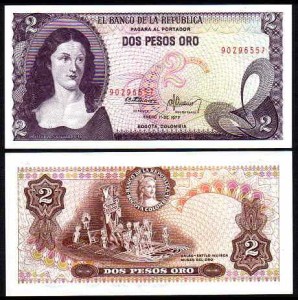 KOLUMBIA, 2 PESOS ORO 20.7.1977 Pick 413b