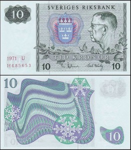 SZWECJA 10 KRONOR 1971, litera U po dacie Pick 52c