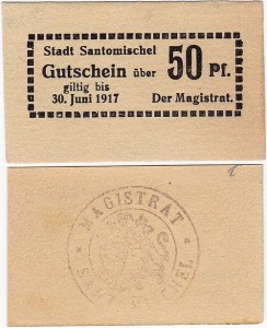 ZANIEMYŚL - SANTOMISCHEL 50 FENIGÓW do 30.VI.1917, żółty