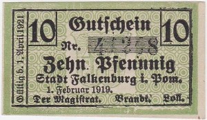 ZŁOCIENIEC - FALKENBURG in P. 10 FEN 1.II.1919, ważny do 1.IV.1921, poddruk - kółka, nr. 5 cyfr, data z lewej strony