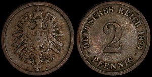 Niemcy, 2 Feningi Cesarstwo, KM 2, stan III