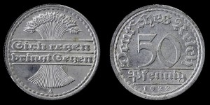 Niemcy, 50 Fenigów 1922 A Rep. Weimarska, KM 27, stan I-