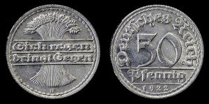 Niemcy, 50 Fenigów 1922 D Rep. Weimarska, KM 27, stan I- 