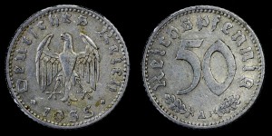 Niemcy, 50 Fenigów 1935A, III Rzesza, KM 87, stan III+