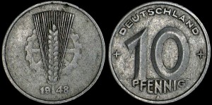 Niemcy-NRD, 10 Fenigów 1948A, KM 3, Stan II- 