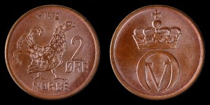 Norwegia, 2 Ore Głuszec, KM 410, Stan I-